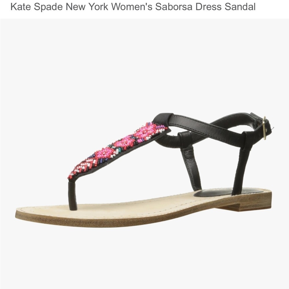 Kate Spade Saborsa Black and Pink Beaded Dress Sandals 7.5M